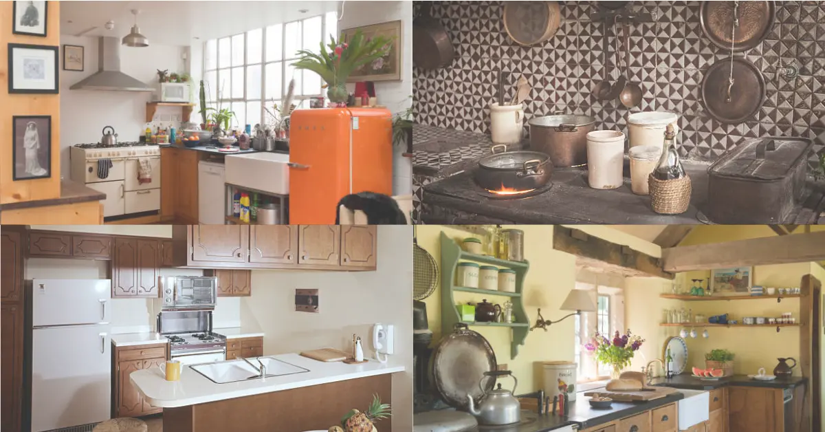 four different trends of 1970s kitchens.