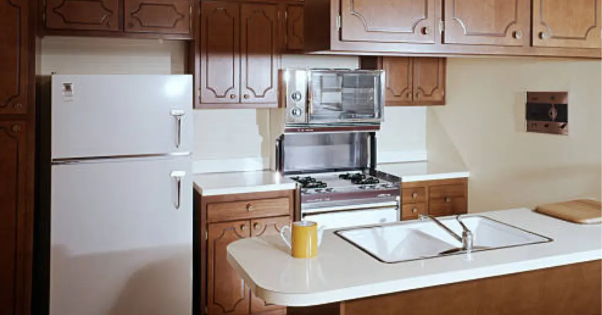 white and brown open1970s kitchen