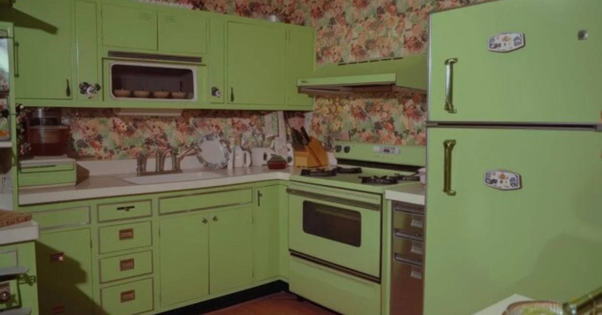 all green 1970s kitchen .