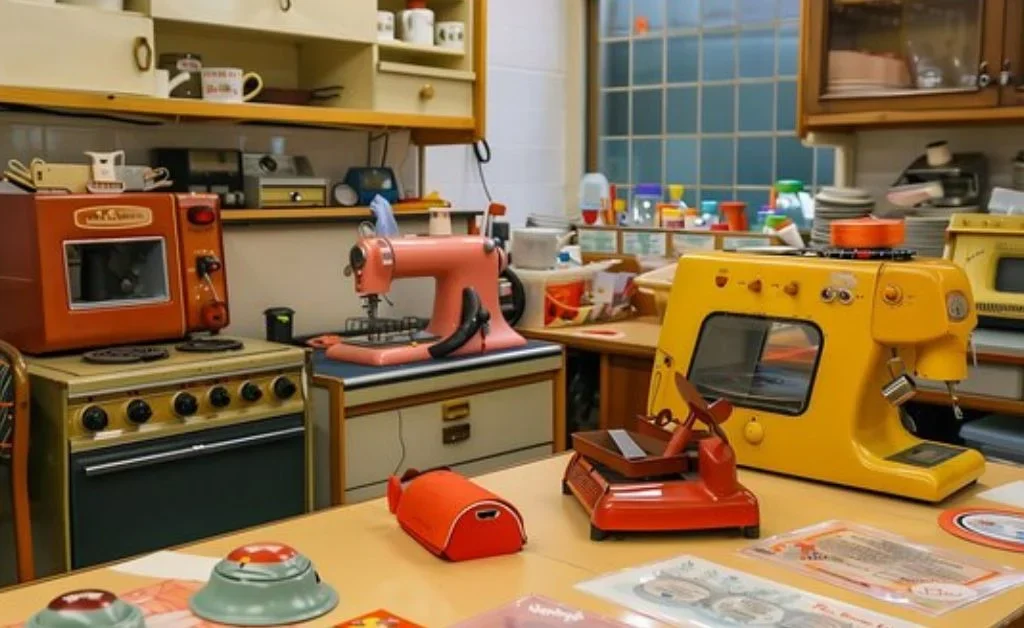 heavy, colorful vintage 1970s appliances.