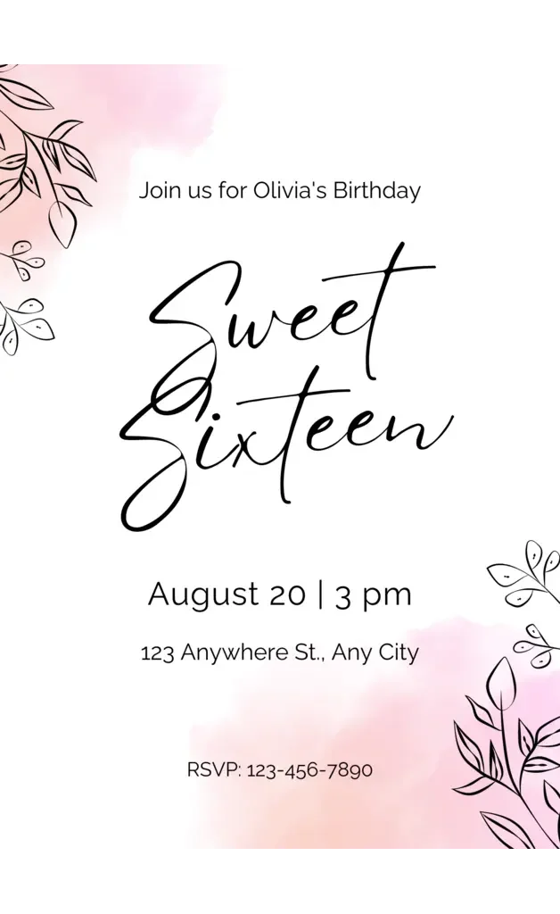 an online pink invitation card for sweet sixteen ideas party.
