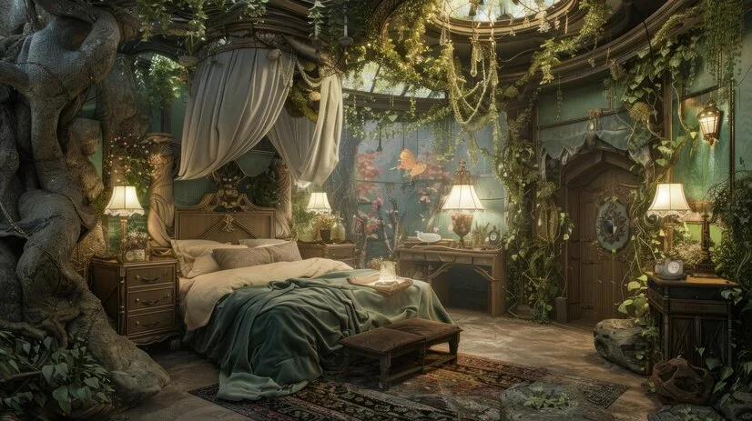 A fairy tale themed enchanted forest bedroom.