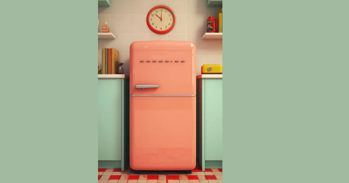 pink retro refrigerator.