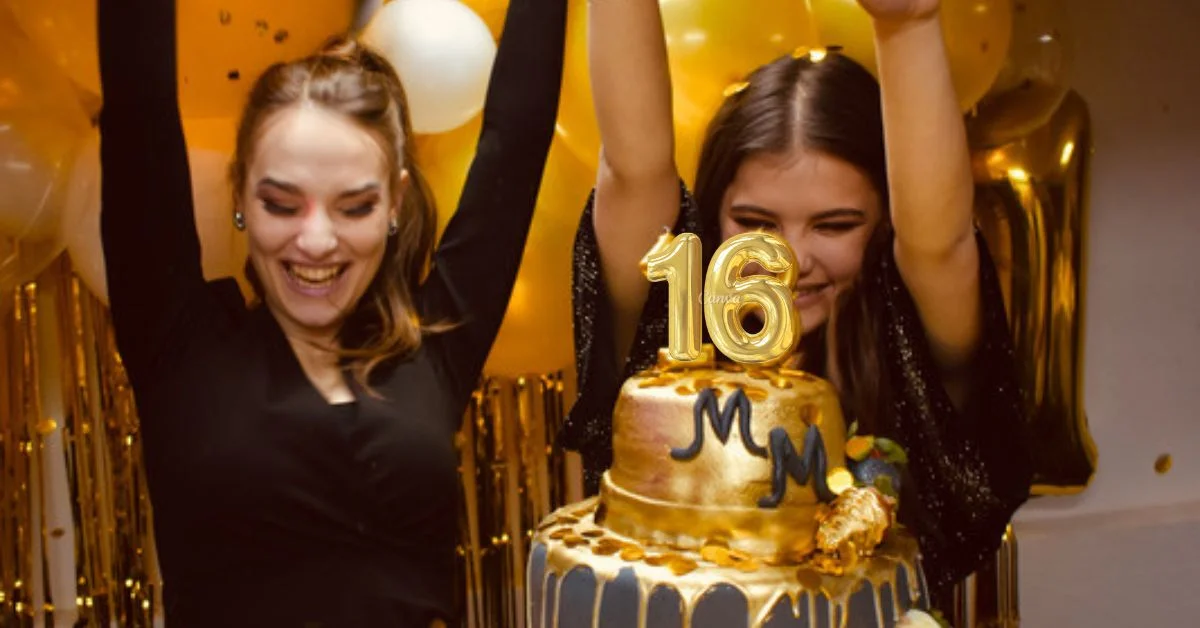 two girls in black dresses celebrating 16th birthday.