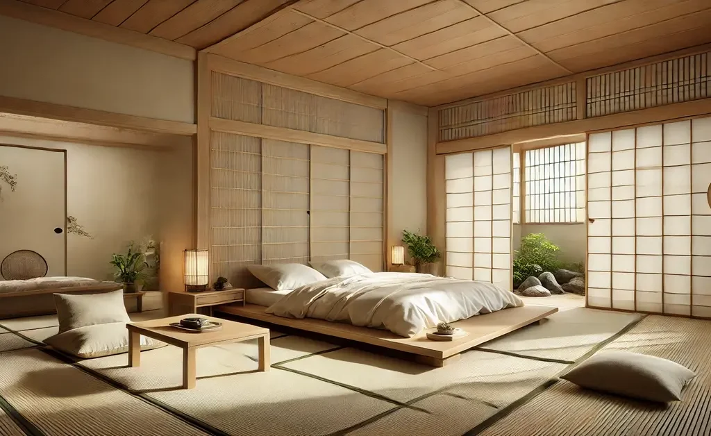 a specious airy and well-lighted Japanese bedroom design.